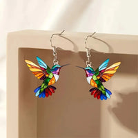 Acrylic Hummingbird Earrings – Bright Multicolour Bird Dangle Style 1235