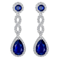 Long Hanging Blue Teardrop Drop Earrings For Women - Rhodium-Plated Alloy- 1458