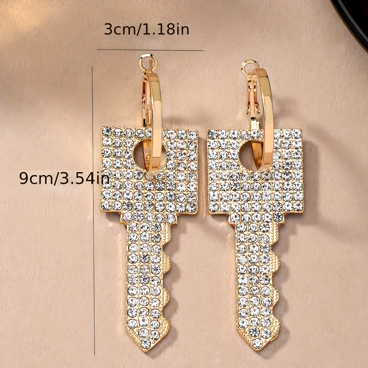 Gold Key Drop Earrings Women – Sparkling Rhinestone Crystal Dangle Earrings 770