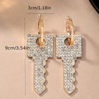 Gold Key Drop Earrings Women – Sparkling Rhinestone Crystal Dangle Earrings 770