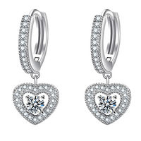 925 Sterling Silver Heart Drop Hoop Earrings Huggie Hoops Sparkling CZ Charm 336