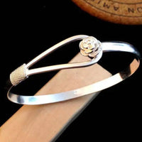 Women's Silver Bangle Bracelet with Rose Flower & Twist Knot Detail 418