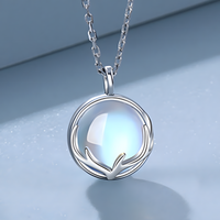 Copper Necklace with Cubic Zirconia Round Pendant for Women, Blue Moonstone 1257