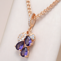 Purple Natural Zircon Pendant Necklace Copper, 585 Rose Gold Plated  1277