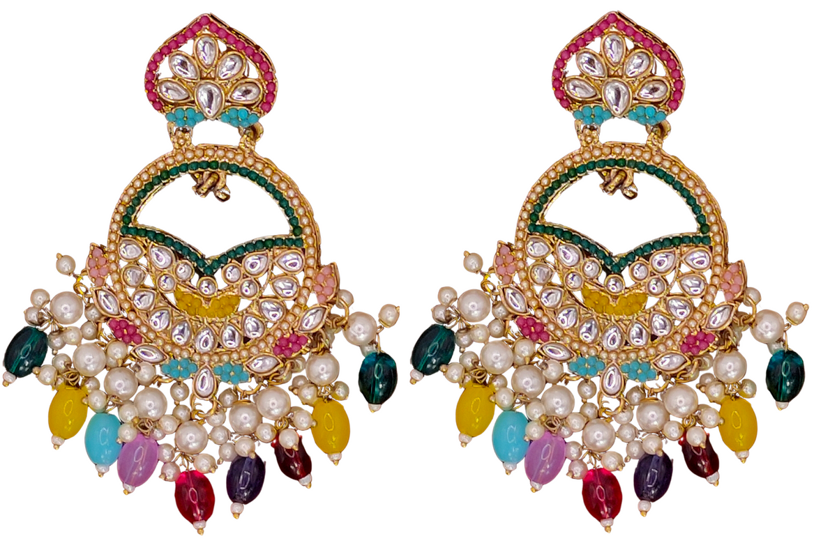 Elegant Bollywood Inspired Gold Kundan Earrings - Traditional Indian Jewelry 176