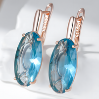 585 Rose Gold Blue Natural Zircon Oval Drop Earrings for Women, Copper Base 1287