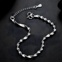 925 Sterling Silver Bracelet Women - Adjustable Silver Colour Twisted Wave 1803