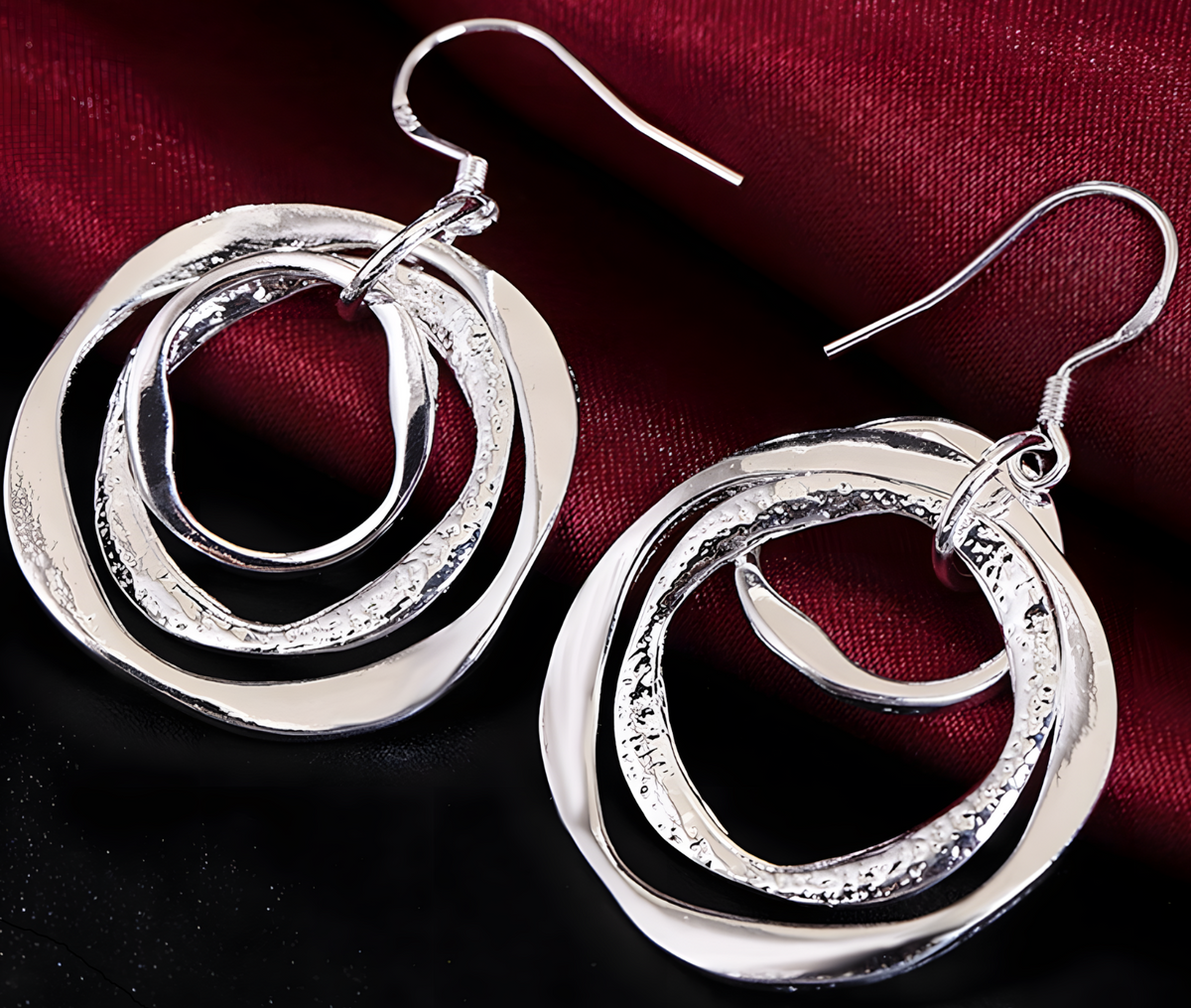 925 Sterling Silver Three Circle Drop Earrings - Elegant Modern Design B20