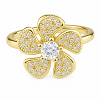 Rotatable Flower Spinner Ring Adjustable Open Band Floral Fidget Ring Gold 1587