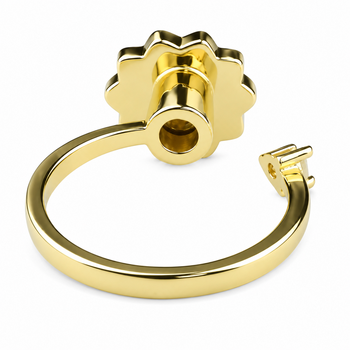 Daisy Flower Adjustable Open Ring Gold Tone Statement Ring Clear Accent 1595