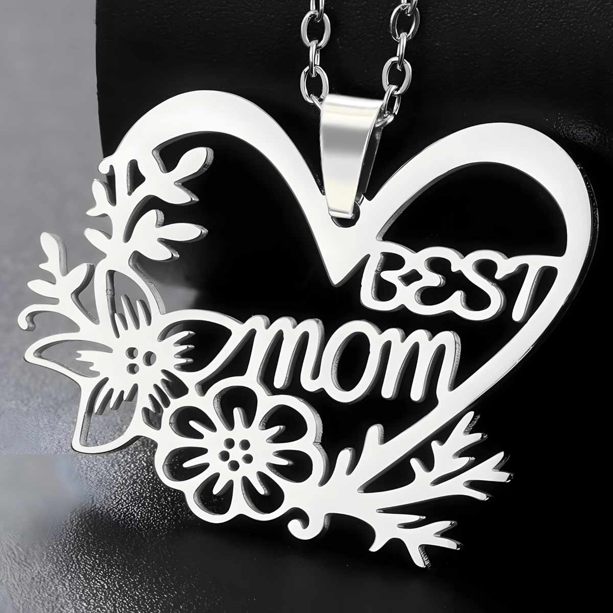 Best Mom Heart Necklace for Women – Stainless Steel Cutout Floral Pendant 1170