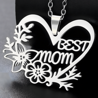 Best Mom Heart Necklace for Women – Stainless Steel Cutout Floral Pendant 1170
