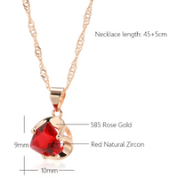 Red Natural Zircon Heart Pendant Necklace for Women, Copper 585 Rose Gold 1276