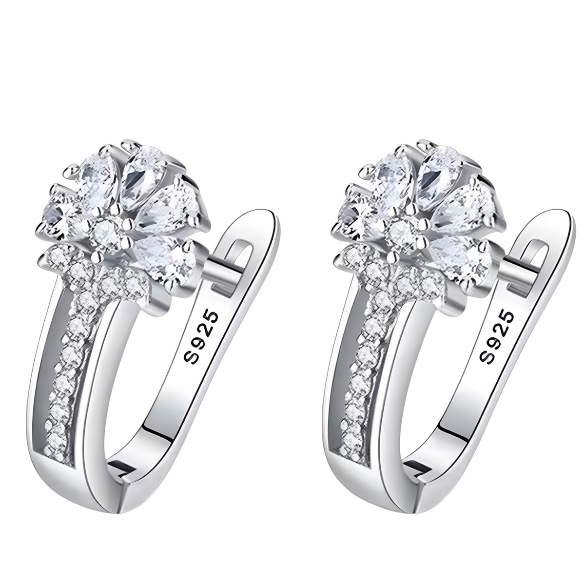 925 Sterling Silver-Plated Zircon Flower Earrings Women – Sparkling Floral 853