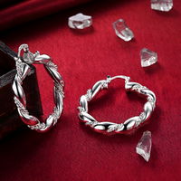 Twisted Rope Hoop Earrings For Women Silver Plated Alloy 11g Lightweight 1411