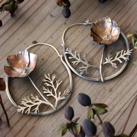 Vintage Floral Hoop Drop Earrings for Women - Artistic Flower Branch Design 1433