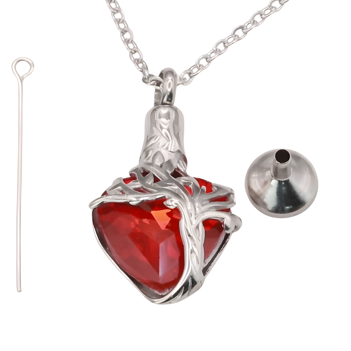 Heart Tree of Life Urn Necklace Crystal Funnel Filler 316L Stainless Steel B217