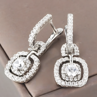 Radiant Halo Drop Earrings For Women - Rhodium-Plated Alloy Dangle 1457