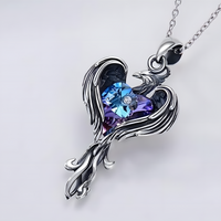 Phoenix Heart Necklace    Gothic Fantasy Firebird Pendant Mystical Winged 1183