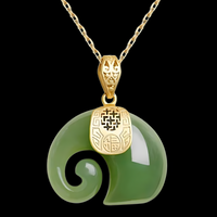 Women's Natural Jade Elephant Pendant Necklace 18K Gold Plated Chain Dainty 457