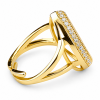 Luxury Teardrop Statement Ring For Women, Gold Tone Open Band Ring, Pavé 1503