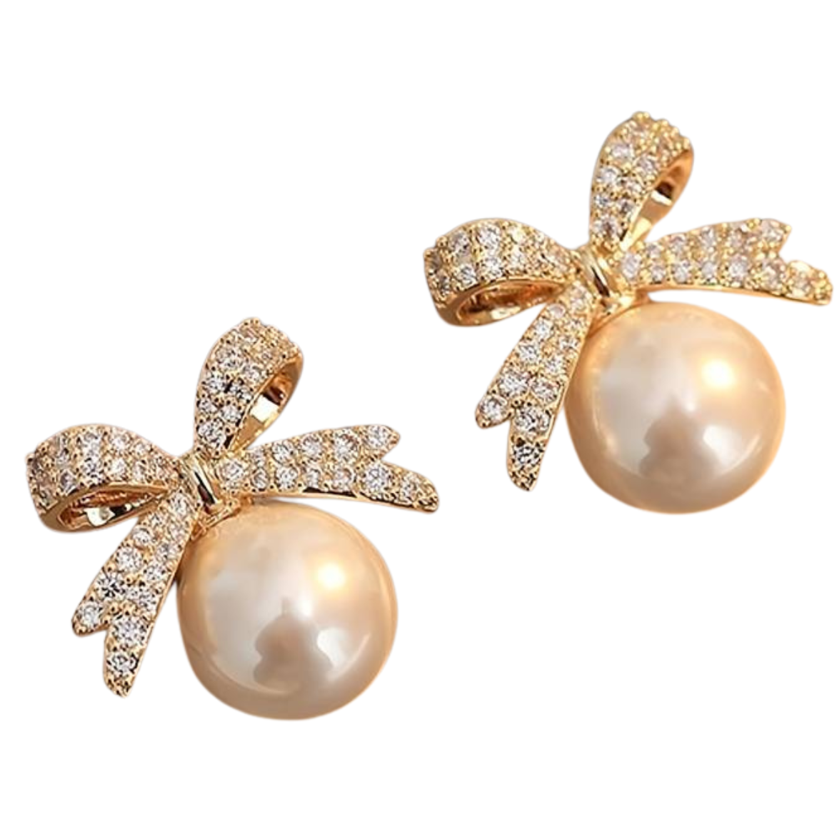 Shiny Rhinestone Inlaid Bow Faux Pearl Decor Dangle Earrings Elegant Style 54 UK