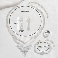 4PC Rhinestone Jewelry Set Women, Silver-Tone Leaf Claw Chain Dangle Earring 635