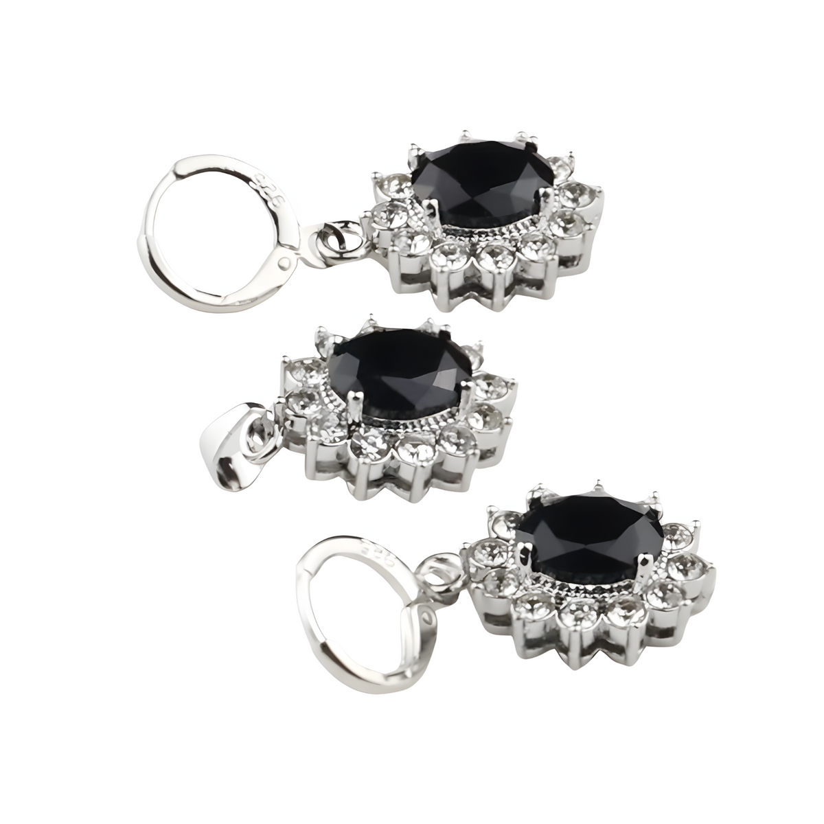 CZ Oval Pendant Necklace and Matching CZ Drop Earrings Set – Silver-Plated 1424