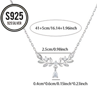 925 Silver Leaf Vine Necklace Women Zinc Alloy Base with Crystal Teardrop 838