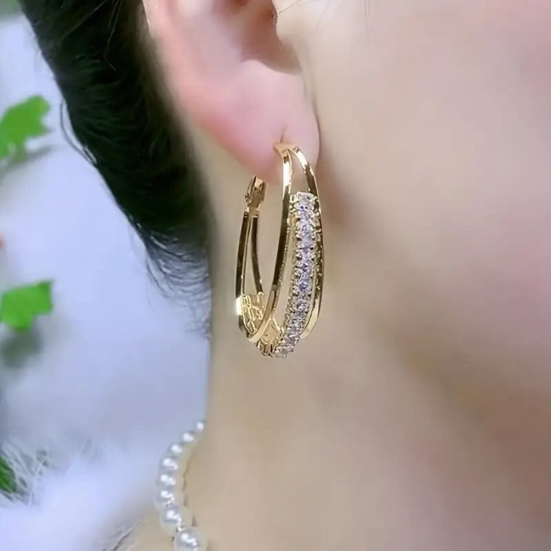 3-layer Shiny Rhinestone Decor Hoop Earring Retro Elegant Style Zinc Alloy 39 UK