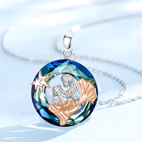 Mermaid Round Crystal Pendant Necklace - Classic & Fashionable Ladies Ocean B69
