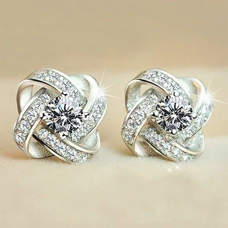 Knot Stud Earrings for Women – Trendy Cubic Zirconia Round Studs Interwoven 814