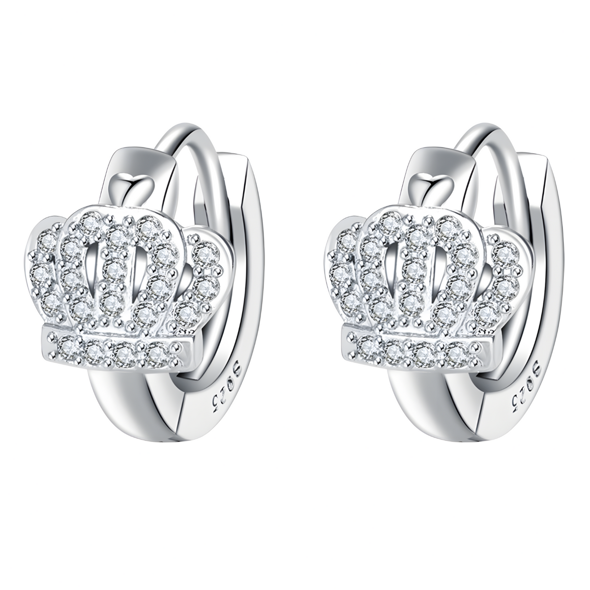 Royal Crown Crystal Hoop Earrings Copper Alloy 925 SilverPlated Huggie Hoop 1027
