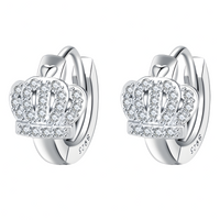 Royal Crown Crystal Hoop Earrings Copper Alloy 925 SilverPlated Huggie Hoop 1027