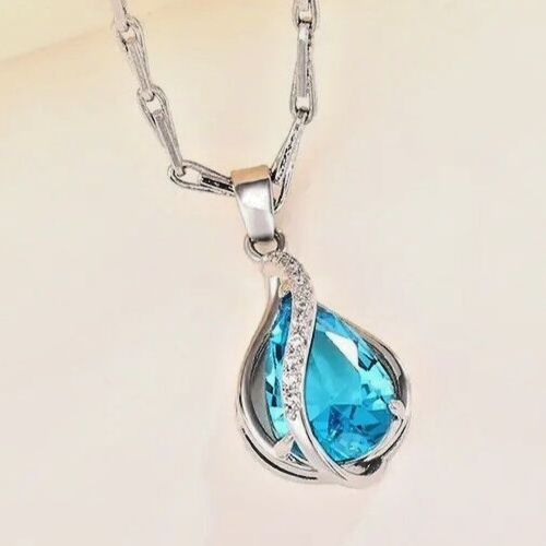 Unified Jewellery® Elegant Aquamarine Teardrop Pendant Necklace | 925 Silver 15