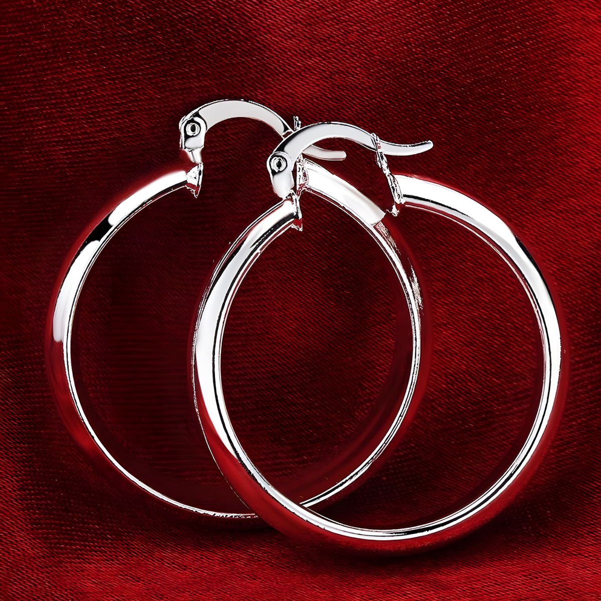 Sterling Silver-Plated Hoop Earrings – Elegant 3.4 cm Large Hoops for Women 902