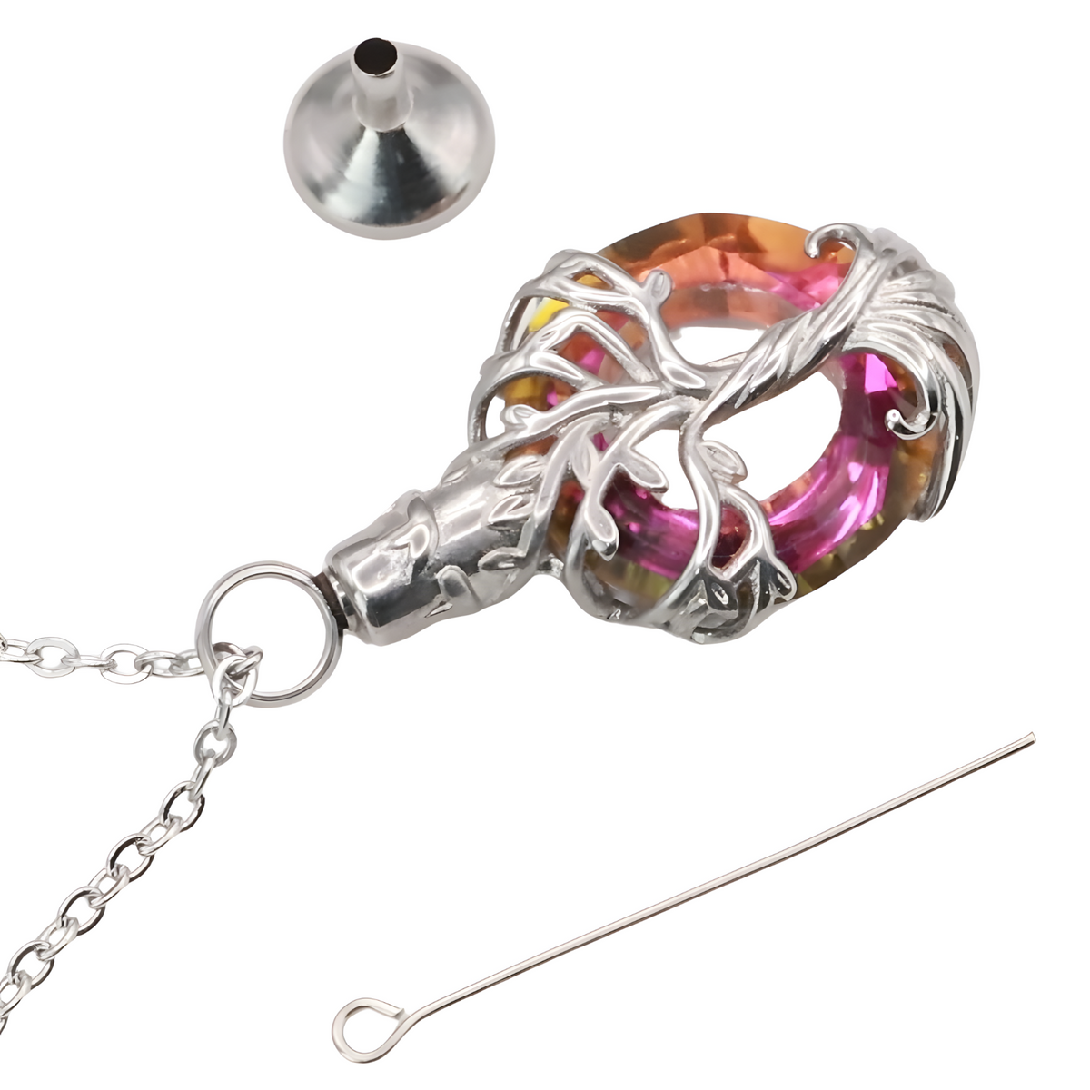 Tree of Life  Necklace with Multicolor Circle Crystal 316L Stainless Steel B220