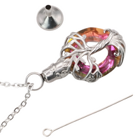 Tree of Life  Necklace with Multicolor Circle Crystal 316L Stainless Steel B220