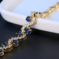 Blue Cubic Zirconia Gold Tone Bracelet 18cm 0.8cm Elegant Statement 1739