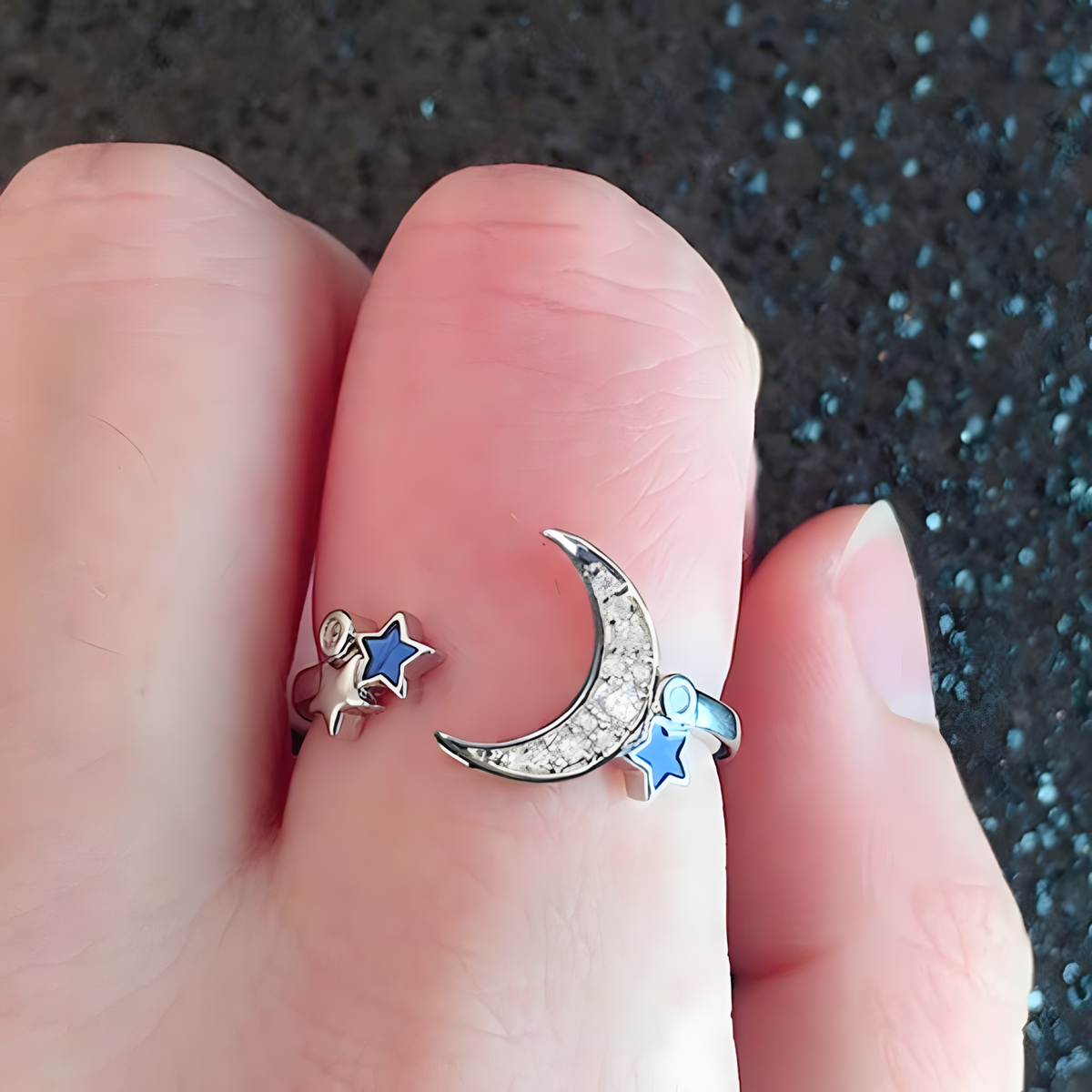 925 Sterling Silver Moon and Star Adjustable Ring Rhinestone Celestial Ring 367