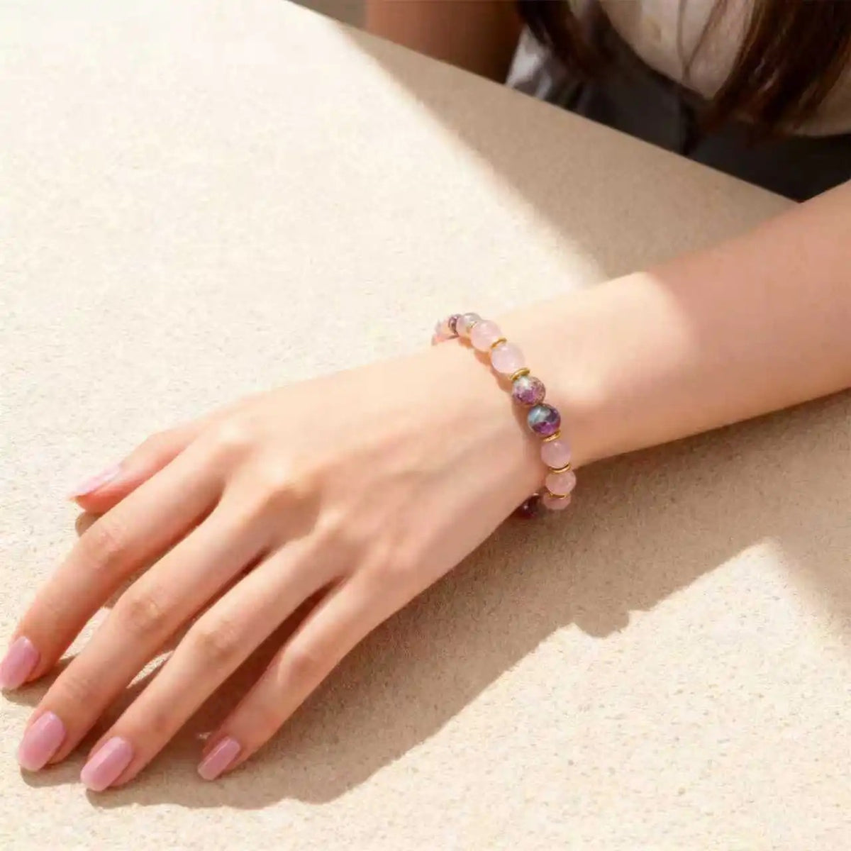 Love Natural Quartz Jasper Stones Gold Plated Alloy 19cm Stretch Fashion 1401
