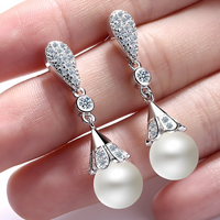 Women’s Silver-Plated Drop Earrings Sparkling Cubic Zirconia & Pearl 908