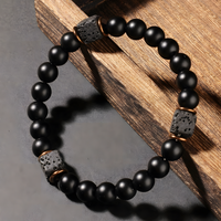 Black Lava Rock & Matte Onyx Bracelet - Premium Gold-Plated Accent Beads - 1449