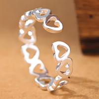 Heart Pattern Adjustable Ring For Women Silver Colour Open Cuff Love Band 1778
