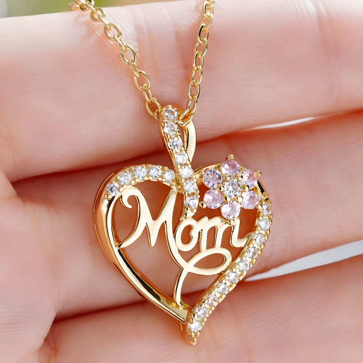 Gold-Tone Alloy Heart Shaped Pendant Necklace for Women – Sparkling Crystal 1121