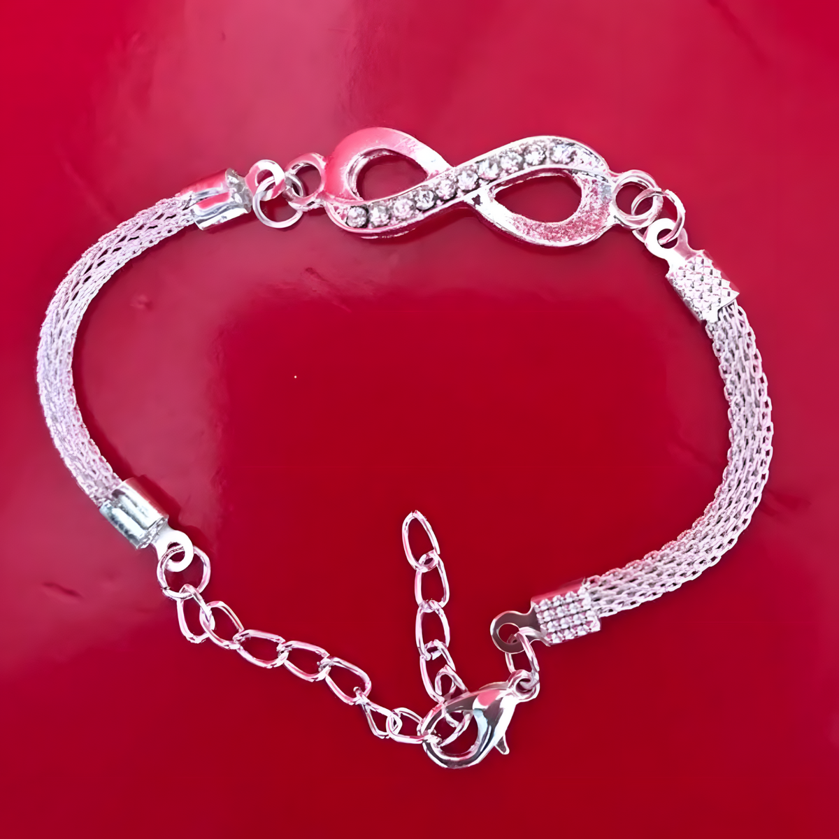 Infinity Symbol Bracelet – Silver Zinc Alloy Chain with Sparkling Rhinestone B89