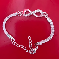 Infinity Symbol Bracelet – Silver Zinc Alloy Chain with Sparkling Rhinestone B89