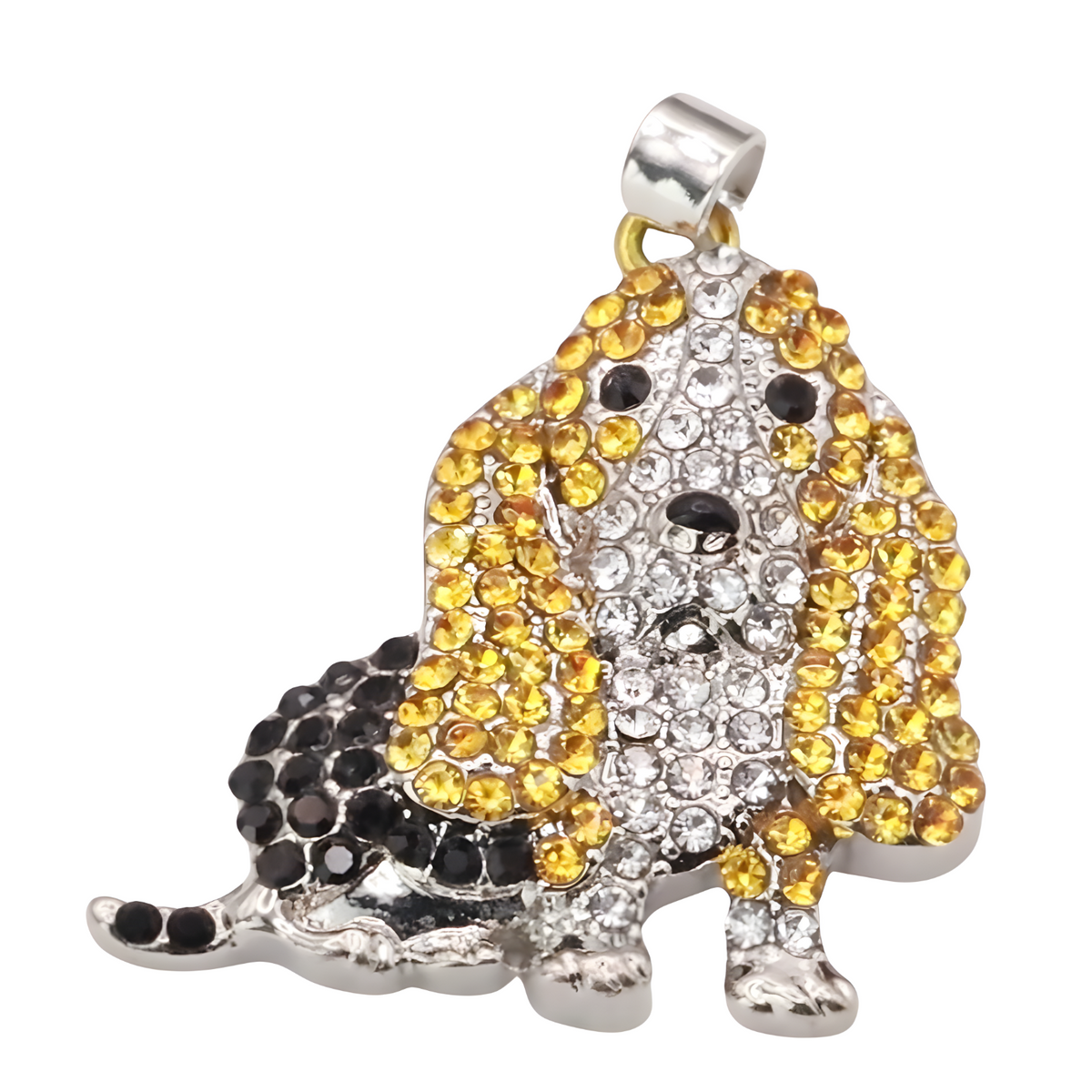 Basset Hound Dog Pendant Necklace, Zinc Alloy MultiColor Rhinestone  B229