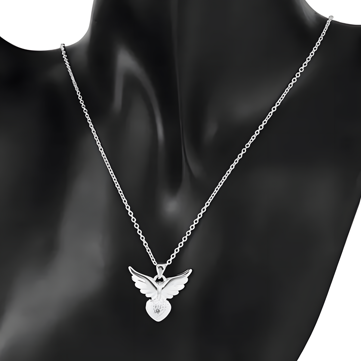 925 Sterling Silver Love Heart Angel Wing Zircon Pendant Necklace B43