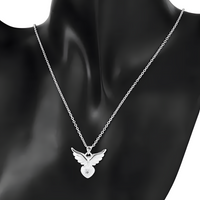 925 Sterling Silver Love Heart Angel Wing Zircon Pendant Necklace B43